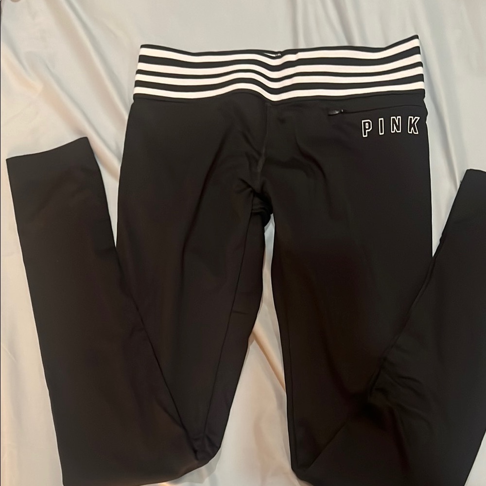 PINK Victoria's Secret Black ultimate Leggings with Striped Waistband